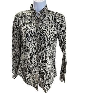 J. CREW Black Cream Long Sleeve Tuxedo Pleat Button up Corpcore Women's Size 2